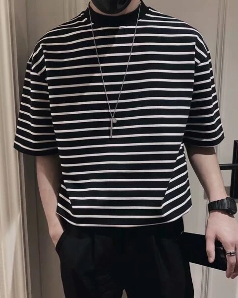 Premium Black & White Horizontal Striped Casual T-Shirt – Garb Streetwear Edition