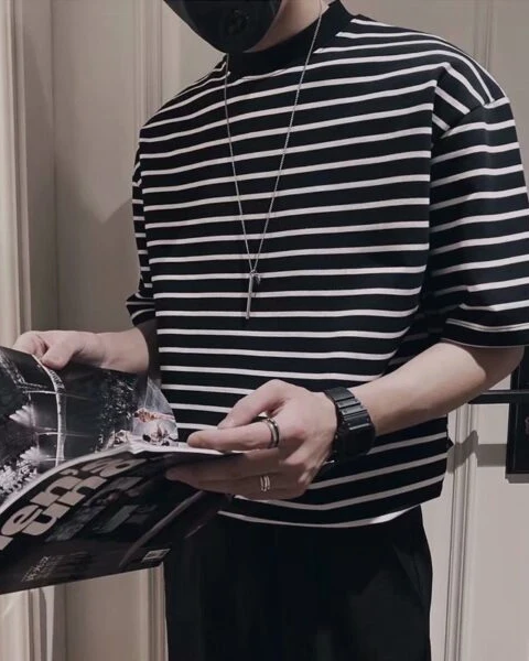 Premium Black & White Horizontal Striped Casual T-Shirt – Garb Streetwear Edition