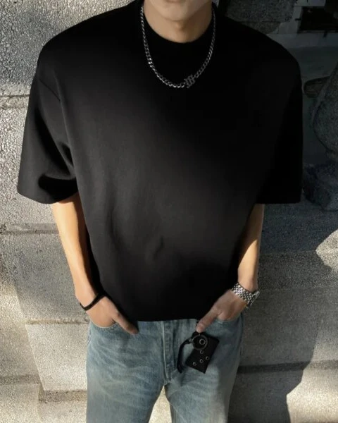 Premium Cotton Stand-Up Collar T-Shirt – Korean Minimalist Collection