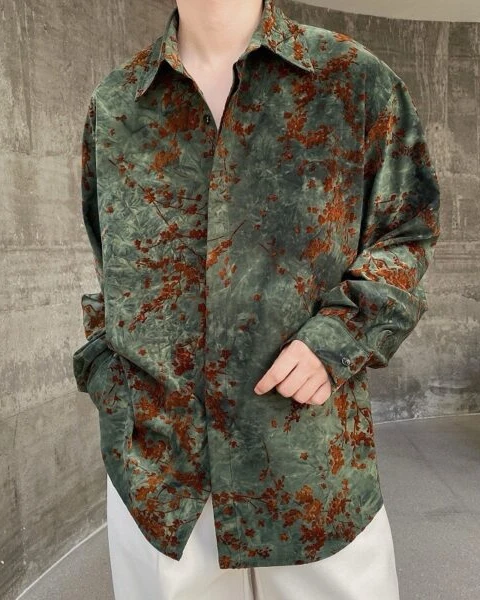 Premium Floral Print Velvet Shirt