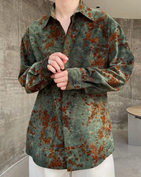 Premium Floral Print Velvet Shirt