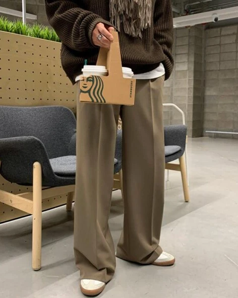 Premium Front Fold Wide-Leg Trousers