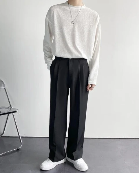 Premium Korean Loose Wide-Leg Suit Pants