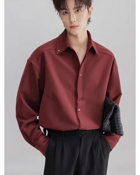 Premium Men’s Burgundy Oversized Button-Down Shirt