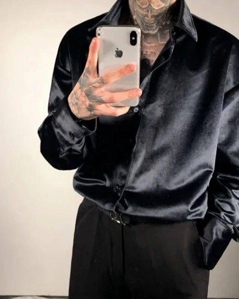 Premium Men’s Velvet Satin Shirt