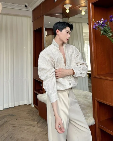 Premium Solid Color Embroidered Jacquard Shirt