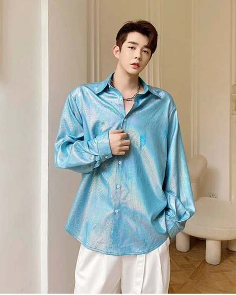 The Futurist: Liquid Metal Lapel Loose-Fit Shirt