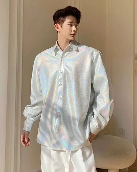 The Futurist: Liquid Metal Lapel Loose-Fit Shirt