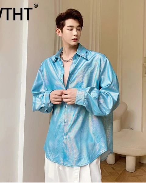 The Futurist: Liquid Metal Lapel Loose-Fit Shirt