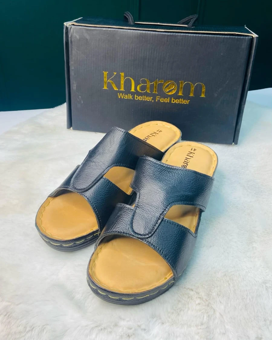 Kharom Ortho-Flow Black Leather Sandals