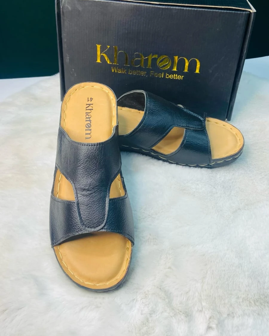 Kharom Ortho-Flow Black Leather Sandals
