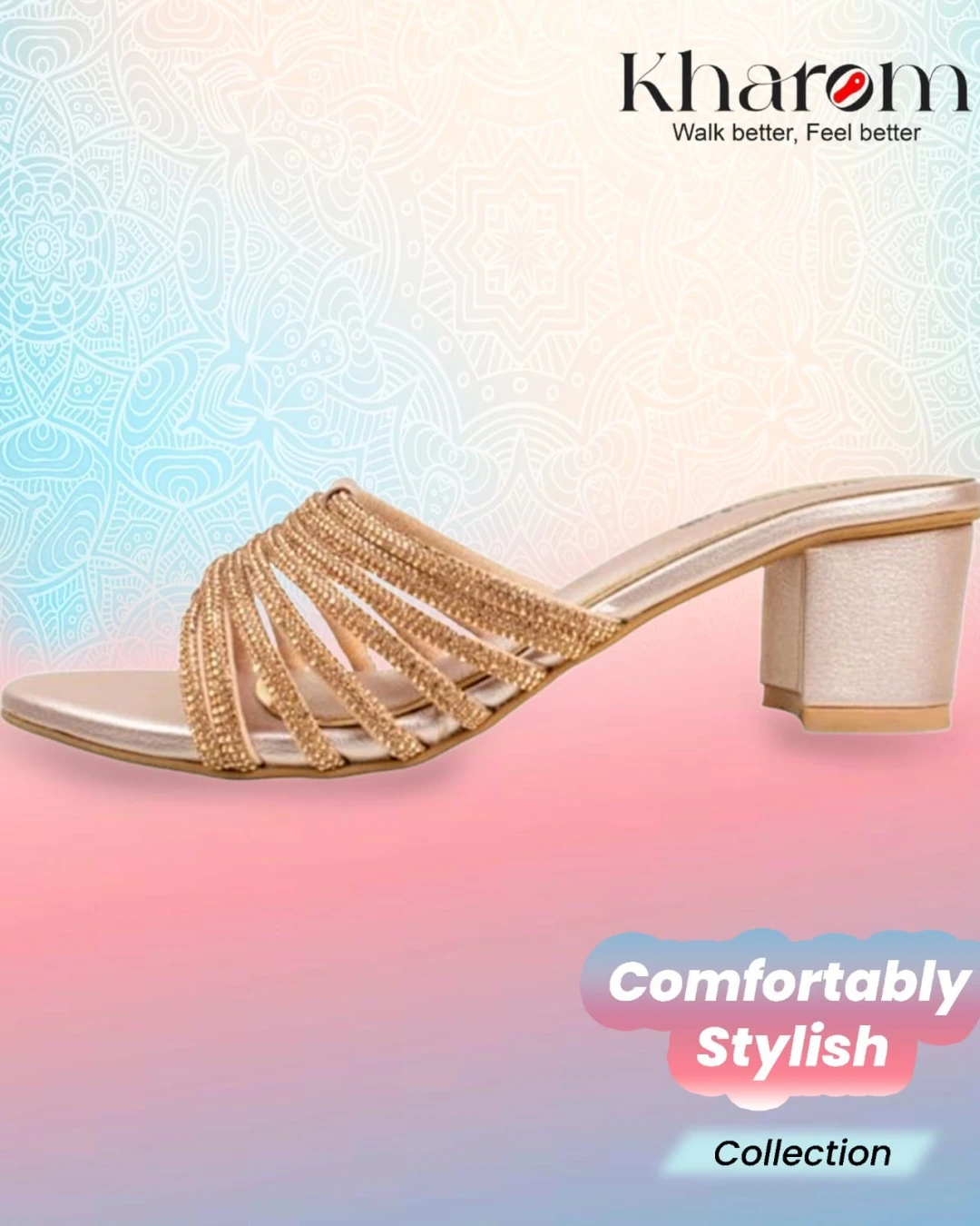 Midnight Rhinestone Strappy Block Heels-Golden