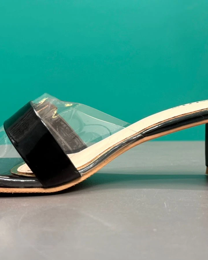 Noir Luxe Square-Toe Buckle Mules