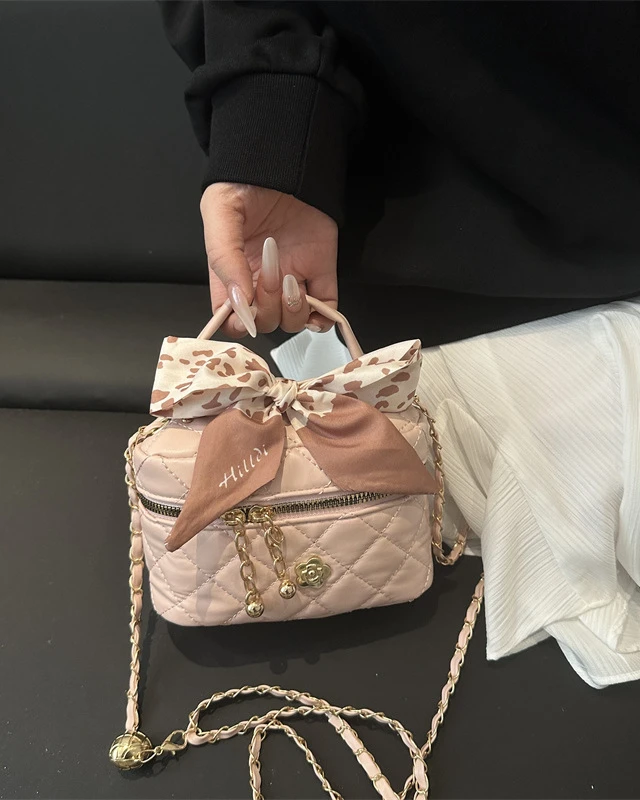 Elise Quilted Mini Vanity Bag with Silk Scarf Accent