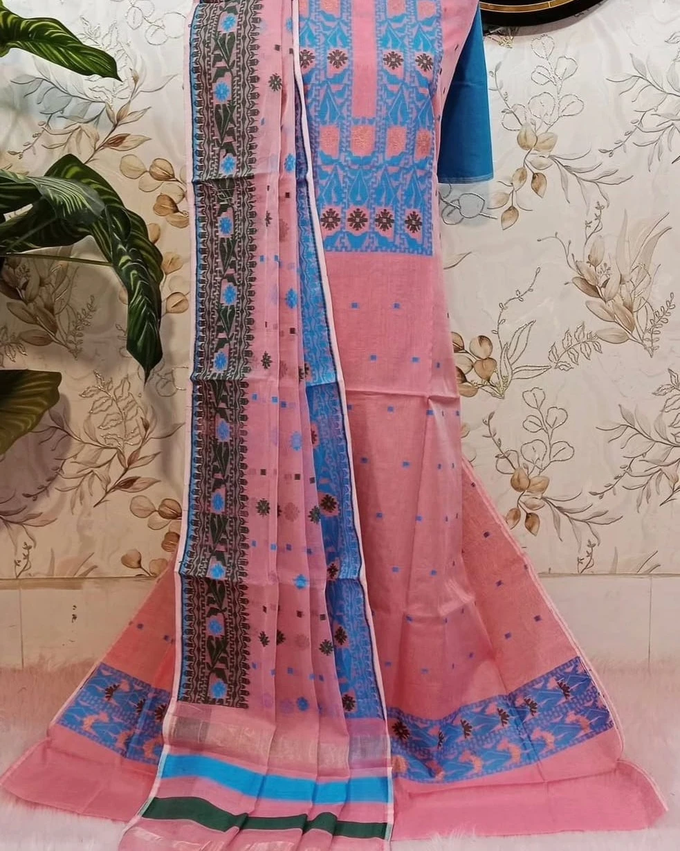 Blush Azure Tangail Tencel Jamdani