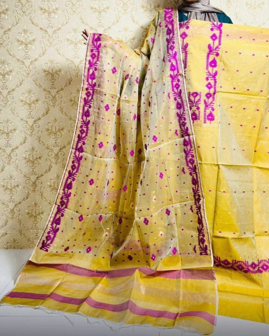 Sunlit Magenta Tangail Tencel Jamdani