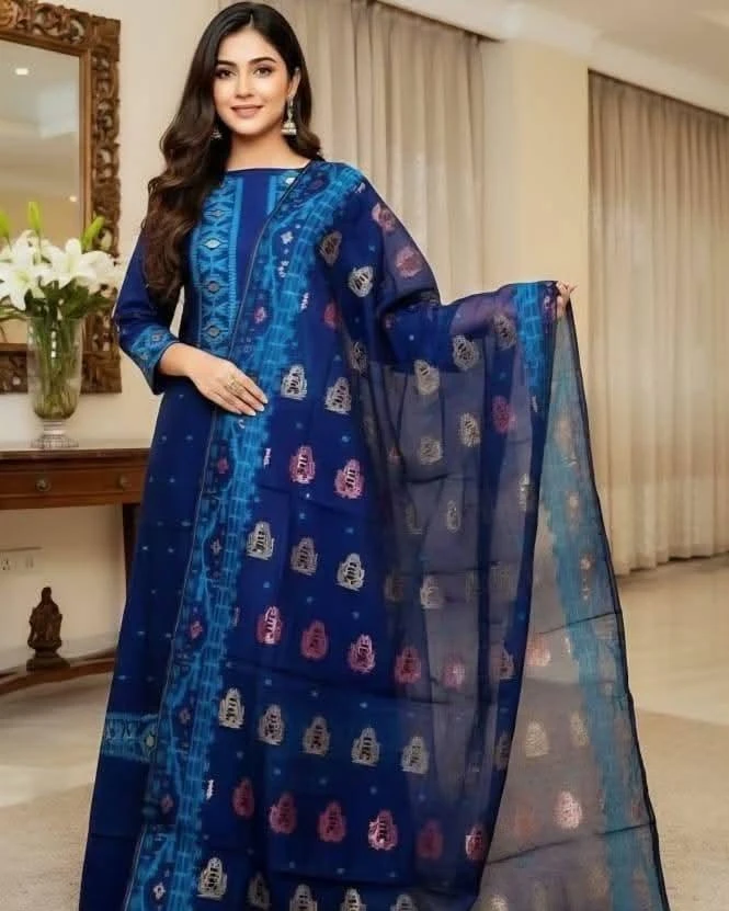 Deep Indigo Tangail Tencel Jamdani