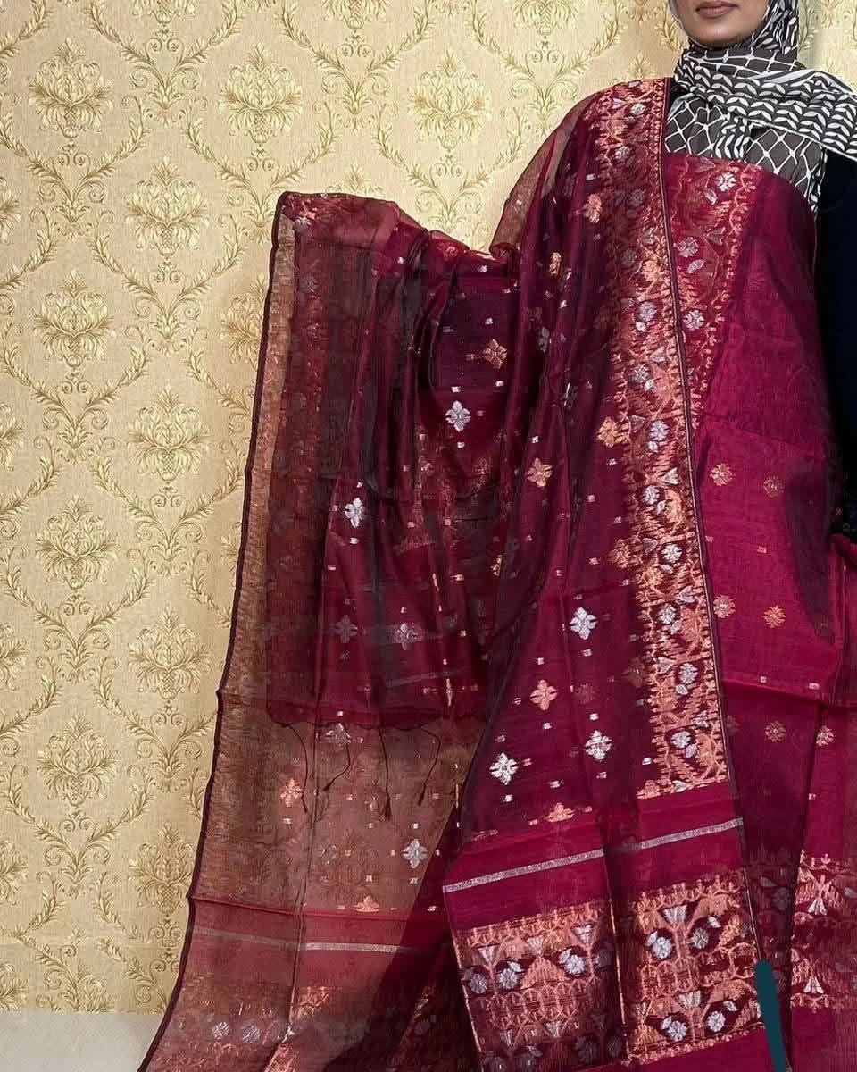 Garnet Glaze Tangail Tencel Jamdani