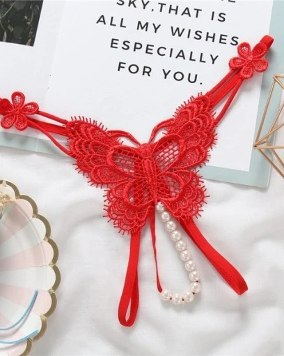 Butterfly Lace Pearl Thong