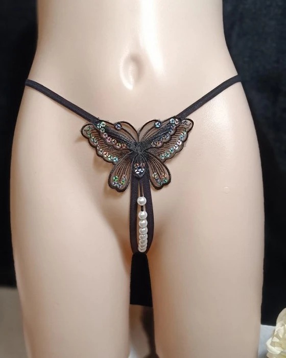 Butterfly Pearl Sequin Thong Panty