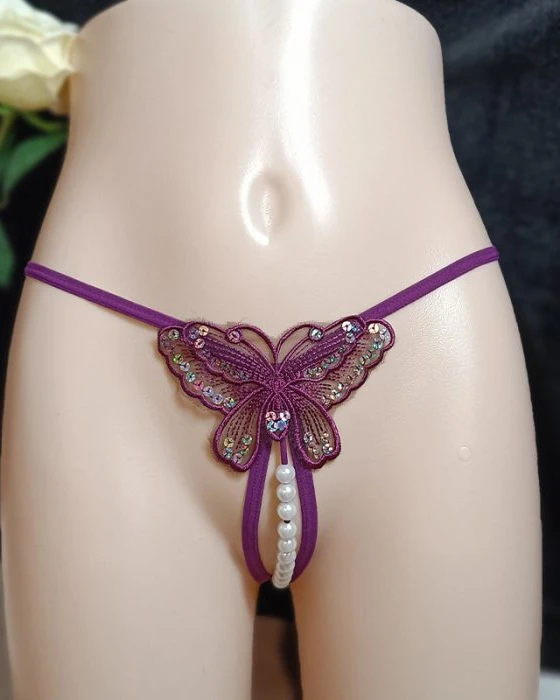 Butterfly Pearl Sequin Thong Panty